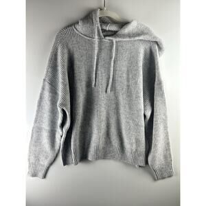 Nuuds Ribbed Boxy Sweater Heather Gray Women’s Small Wool Blend Cozy Hooded New
